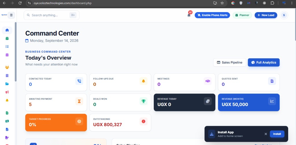 Oye command center dashboard